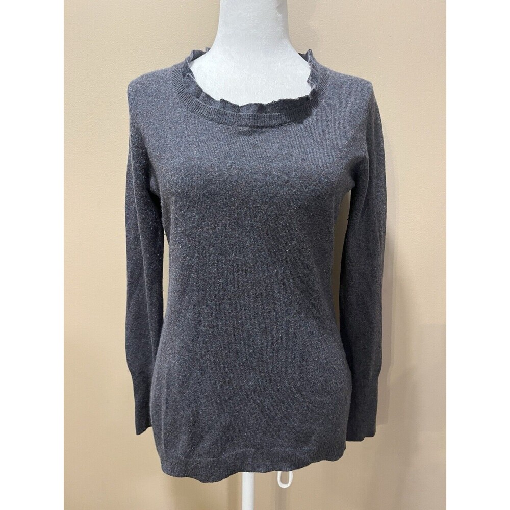 Banana Republic Womens Wool Cashmere Blend Ruffled Crew Sz S Tweedy Academia